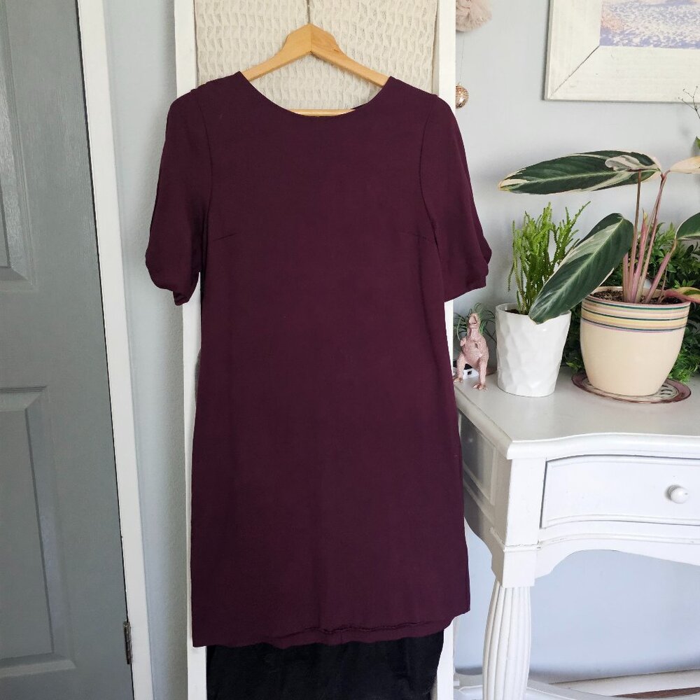Express Burgundy Midi Dress | Size M Bubble Sleeve Elegant Cocktail Dress